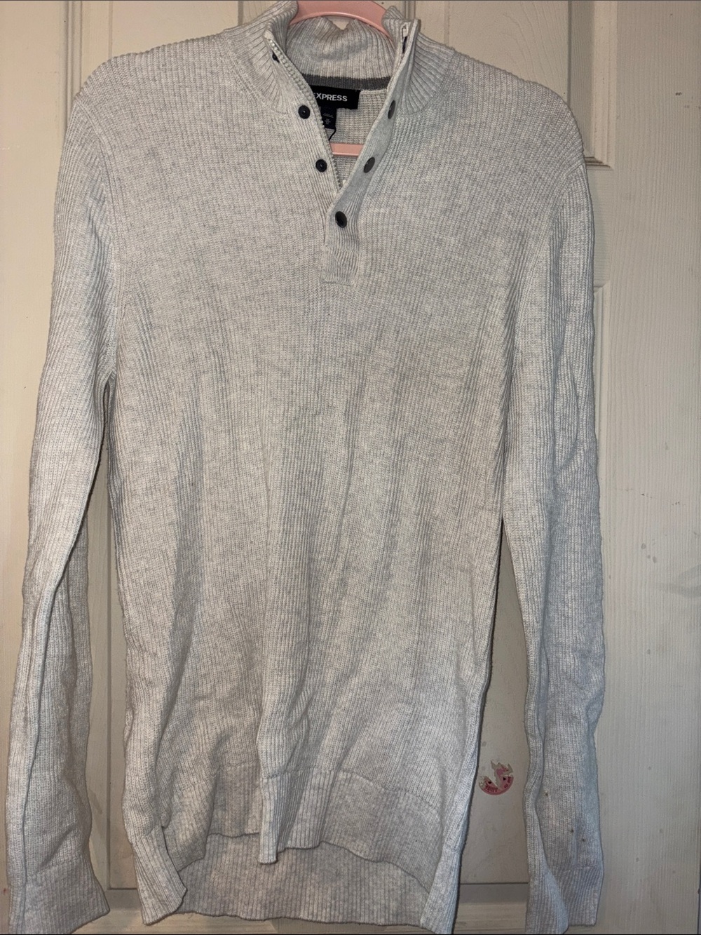 Express Men’s Light Gray Zip-Quarter Knit Sweater